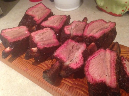 Smoked beef short ribs sliced up!